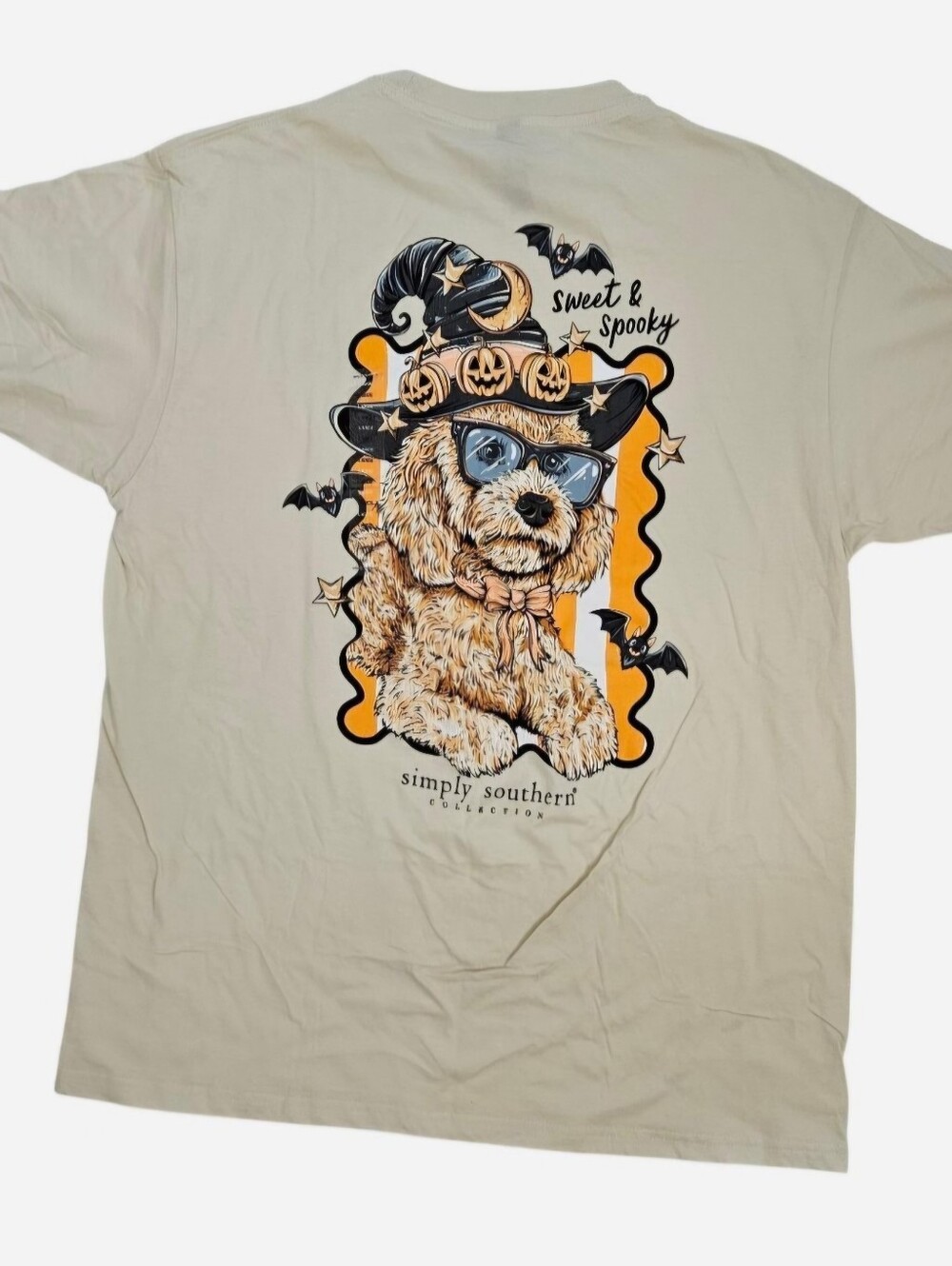 Simply Southern Halloween dog tee with bats & Pumpkins Women's size Large NEW